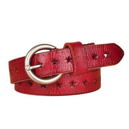 Full Grain Leather Belt Genuine Leather Cowskin Hollow Out Ladies Belt