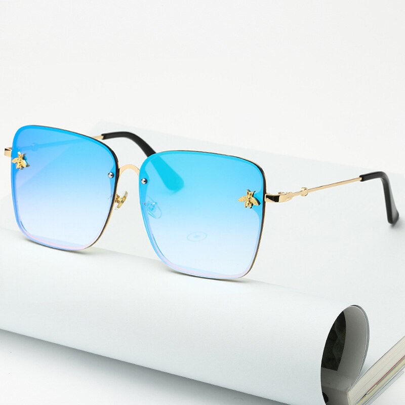 Oversize Rimless Square Bee Sunglasses Women Men