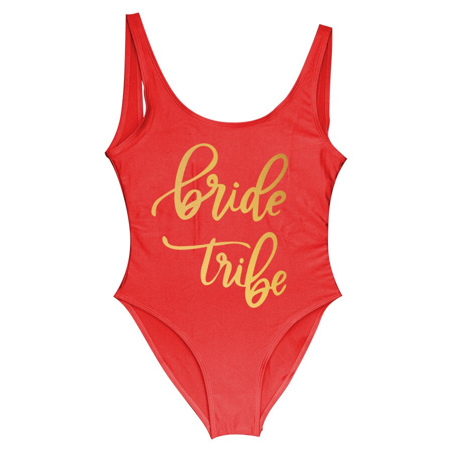 Bride Tribe Print One Piece Swimsuit For Women Bathing suit Lining Bikini Wedding Party Backless Beachwear Bikini