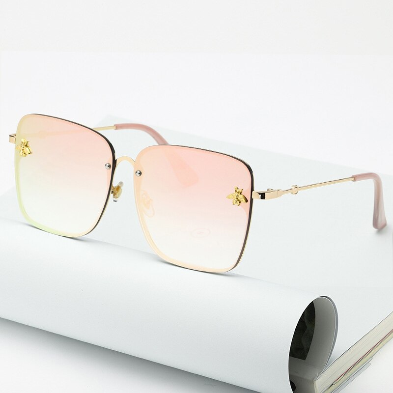 Oversize Rimless Square Bee Sunglasses Women Men