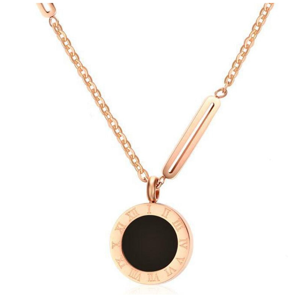 Fashion Women Necklace Stainless Steel Black White Shell Necklaces With Roman Numeral