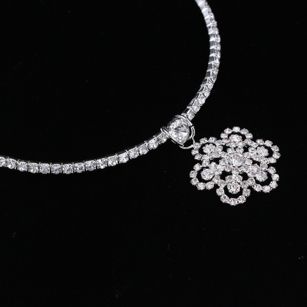 TREAZY Crystal Bridal Wedding Jewelry Set Rhinestones Flower Pendant Choker Necklace Earrings Set for Women African Jewelry Set