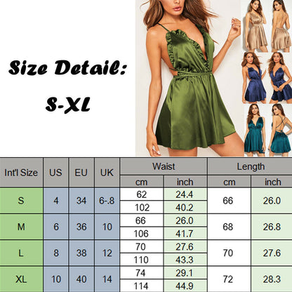 V-neck Silk Lace Lingerie Pajama Night Dress Sleepwear Women Lady Sexy Smooth Satin Pajamas Suit