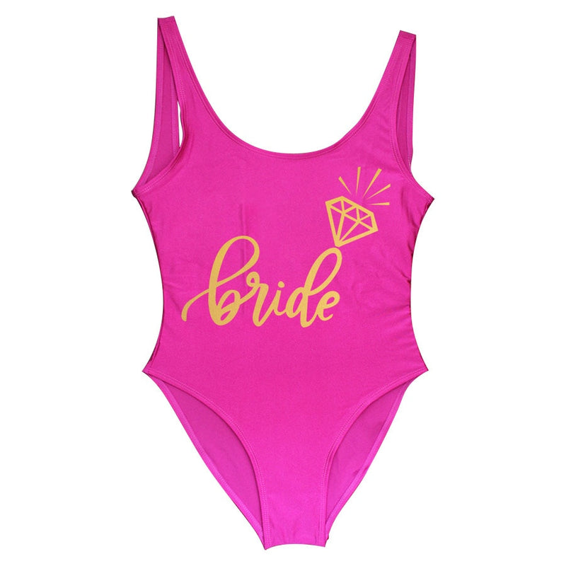 Bride Tribe Print One Piece Swimsuit For Women Bathing suit Lining Bikini Wedding Party Backless Beachwear Bikini