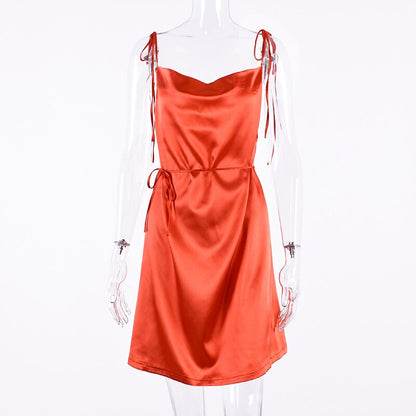 Backless bandage satin sexy sleeveless mini slip dress