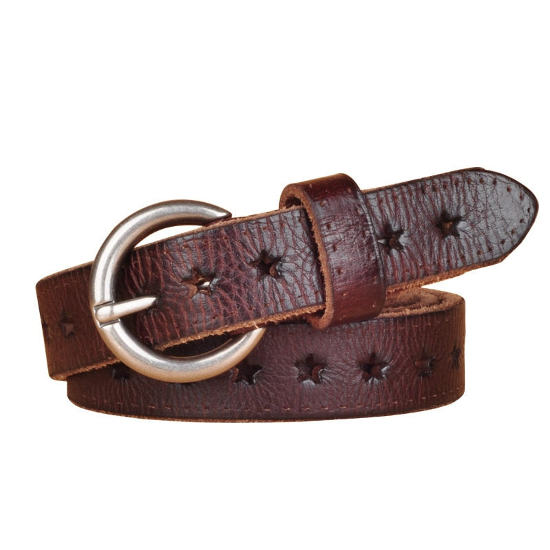 Full Grain Leather Belt Genuine Leather Cowskin Hollow Out Ladies Belt