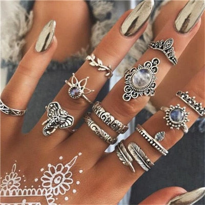 Vintage Antique Geometric Knuckle Ring Set for Women Rhinestone Midi Rings Set Party Jewelry Anillos Accessories