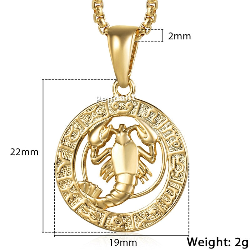 12 Constellations Zodiac Sign Gold Pendant Necklace for Women Men