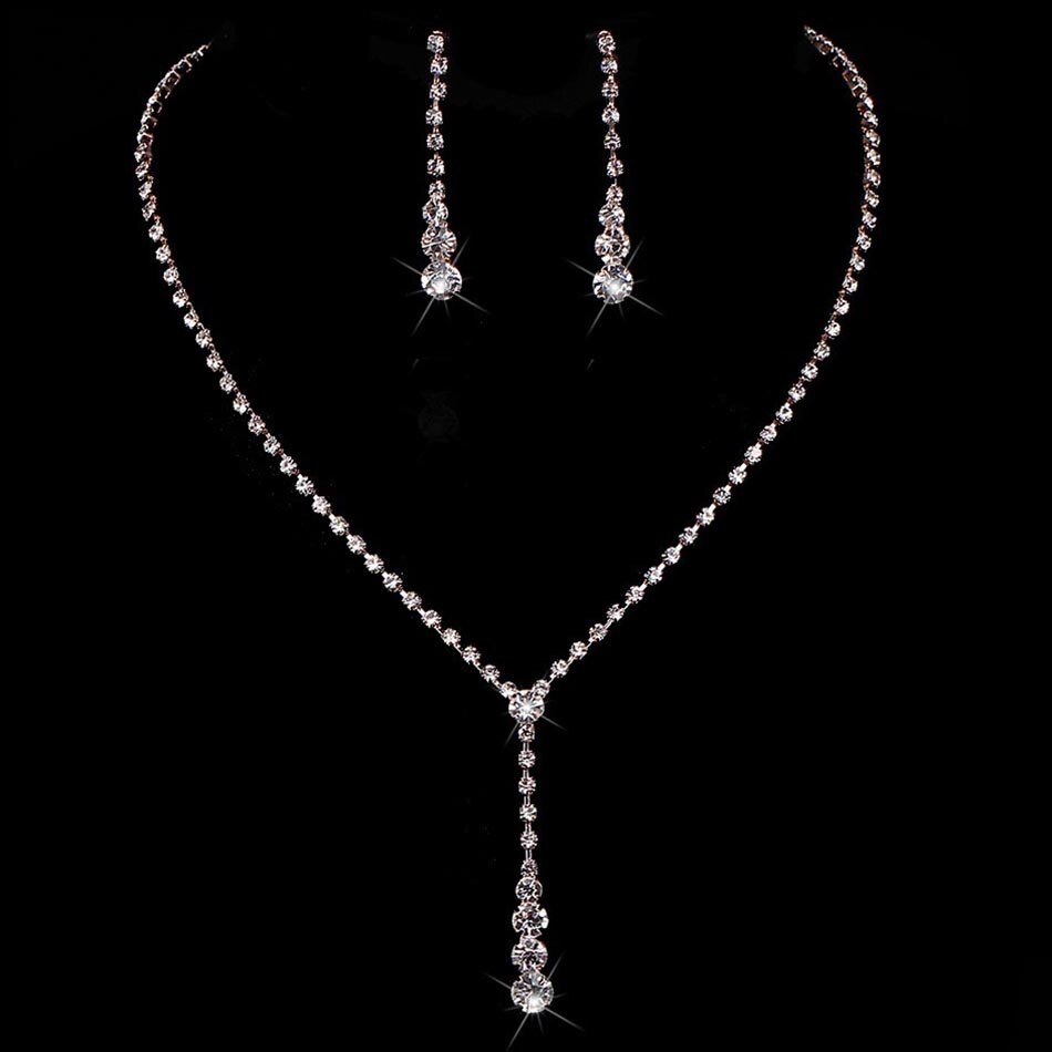 TREAZY Silver Plated Celebrity Style Drop Crystal Necklace Earrings Set Bridal Bridesmaid Wedding Jewelry Sets