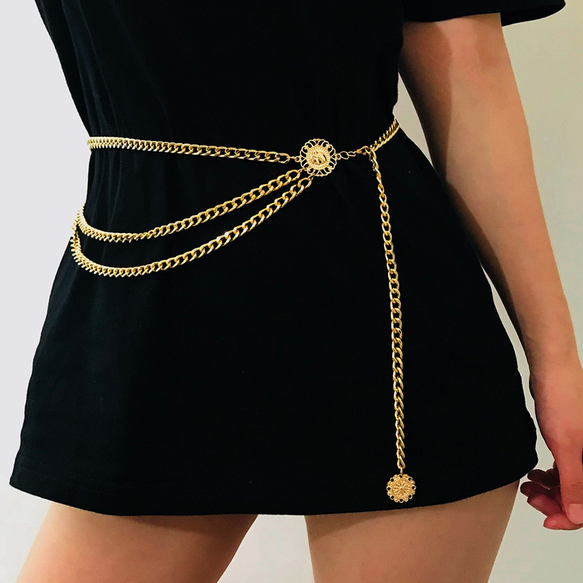 Golden Coin Personality Hip Hop Style Female Tassel Belts