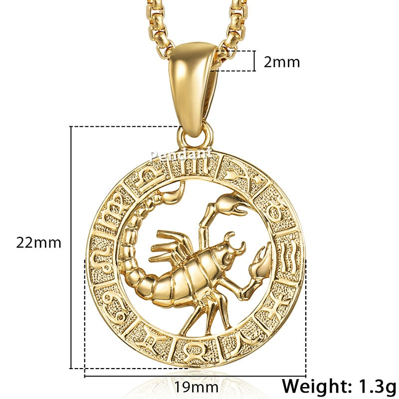 12 Constellations Zodiac Sign Gold Pendant Necklace for Women Men