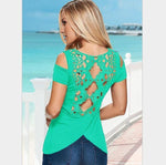 Short Sleeve Sexy Back Lace Off Shoulder Solid Casual Lace Shirts Blouses
