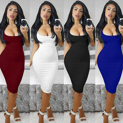 Womens Ladies Summer Boho Dress Evening Party Beach Bodycon Sleeveless Dresses Sundress Black White Red Blue