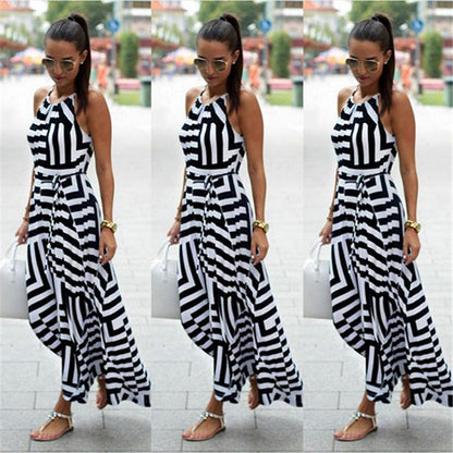 Summer Maxi Long Dress New Fashion Women Sexy Boho Striped Sleeveless Beach Style Strap Sundress Vestidos For Female Bigsweety