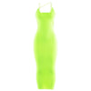 Women sexy strap v-neck dress solid Neon color sleeveless skinny long dress