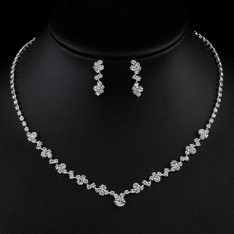 TREAZY Fashion Rhinestone Crystal Bridal Jewelry Sets Silver Color Choker Necklace Earrings Bracelet Women Wedding Jewelry Sets