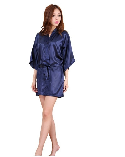 Silk Satin Short Night Robe Solid Kimono Robe Fashion Bath Robe Sexy Bathrobe  Wedding Bride Bridesmaid Robe