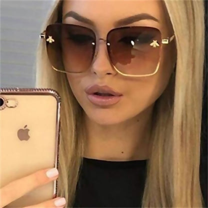 Oversize Rimless Square Bee Sunglasses Women Men