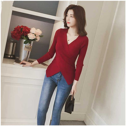 Deep v neck women knitted sweaters