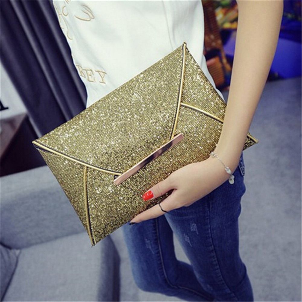 Women Fashion Sequins Envelope Bag Personality Clutch Purse Leather