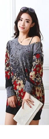 Long-sleeve O-neck Cashmere Sweater Large Size Casual Print