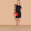 Glamorous Black Sheer Contrast Mesh Gigot Sleeve Pencil Plain Slim Dress