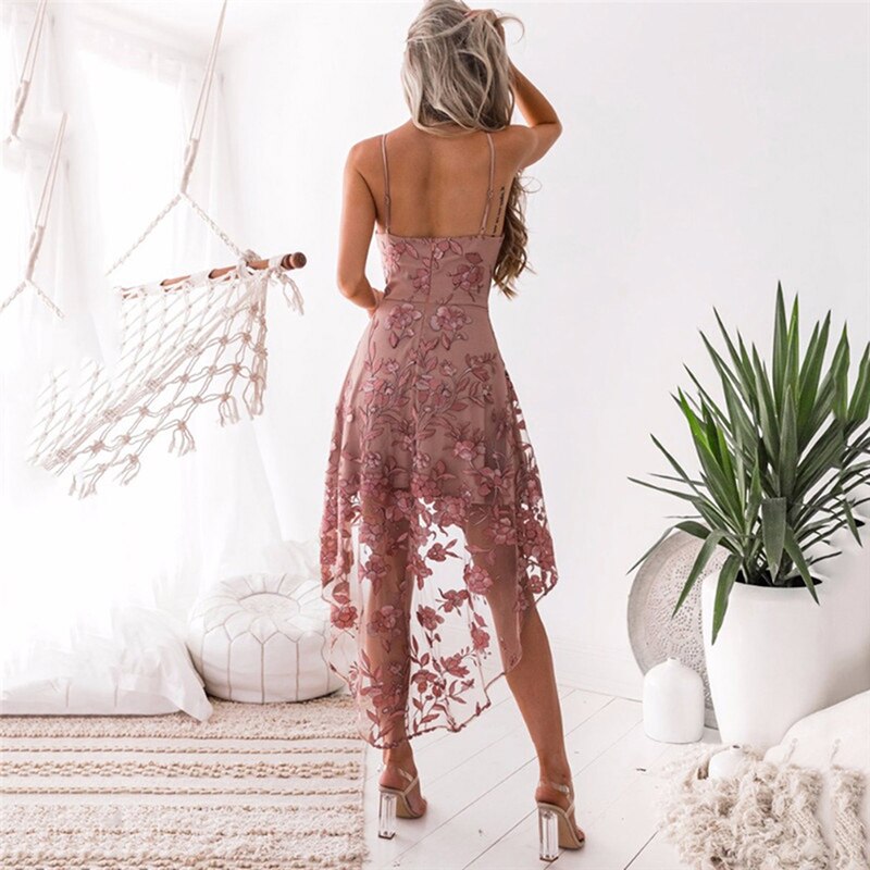 Bigsweety New Fashion Mid-Calf Sleeveless Spaghetti Strap Party Dresses Summer Women Flower Lace Dress  Elagent Bandage Vestidos