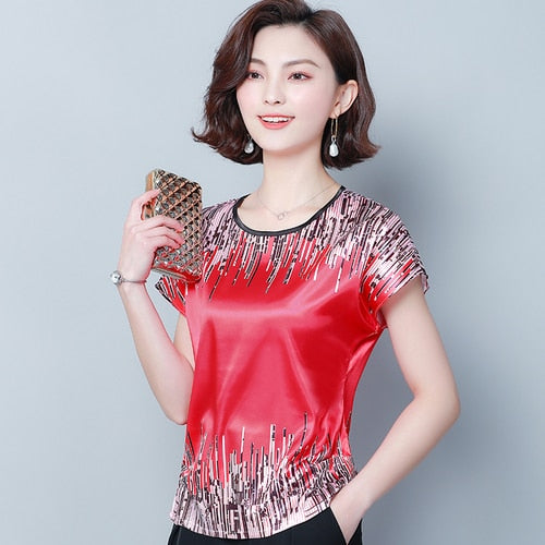 Short sleeve print chiffon blouse plus size tops womens tops and blouses