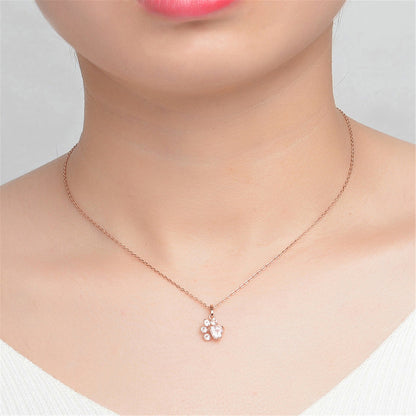 Rose Gold Bear Paw Dog Cat Claw Pink Necklace