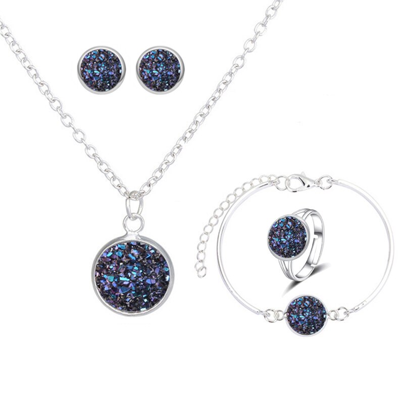 Round Rhinestone Stainless Steel Jewelry Sets for Women Bridal Bridesmaid Earrings Necklace Set Fashion Wedding Jewelry Set Gift