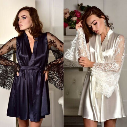 Women Satin Robe Kimono Dress Gown Wedding Lingerie Bridesmaid Sleepwear Night X