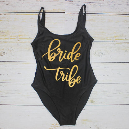 Bride Tribe Print One Piece Swimsuit For Women Bathing suit Lining Bikini Wedding Party Backless Beachwear Bikini