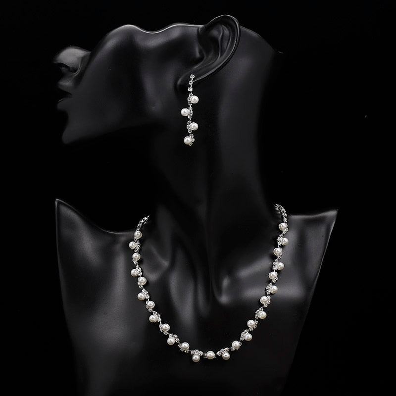 TREAZY Simulated Pearl Crystal Bridal Jewelry Sets Simple Crystal Women Choker Necklace Earrings Bracelet Wedding Jewelry Sets