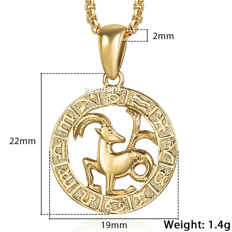 12 Constellations Zodiac Sign Gold Pendant Necklace for Women Men