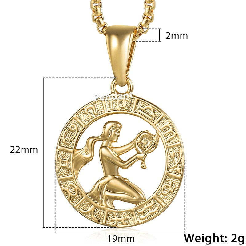 12 Constellations Zodiac Sign Gold Pendant Necklace for Women Men