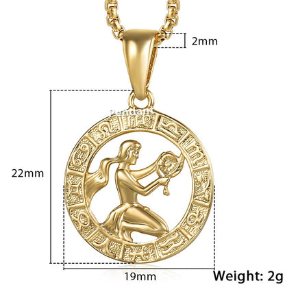 12 Constellations Zodiac Sign Gold Pendant Necklace for Women Men