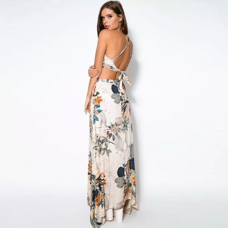 Large Size Dress Summer Print Top and Long Skirts Set