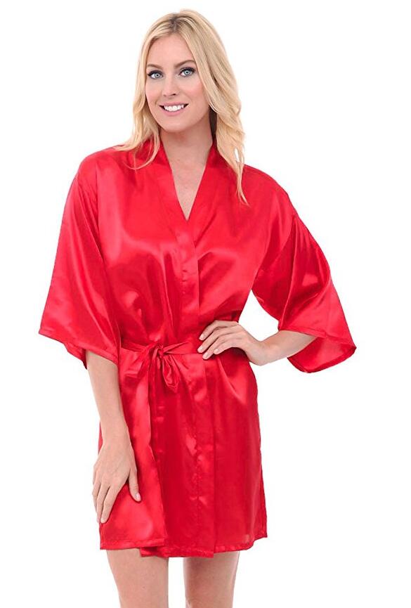 Silk Satin Short Night Robe Solid Kimono Robe Fashion Bath Robe Sexy Bathrobe  Wedding Bride Bridesmaid Robe