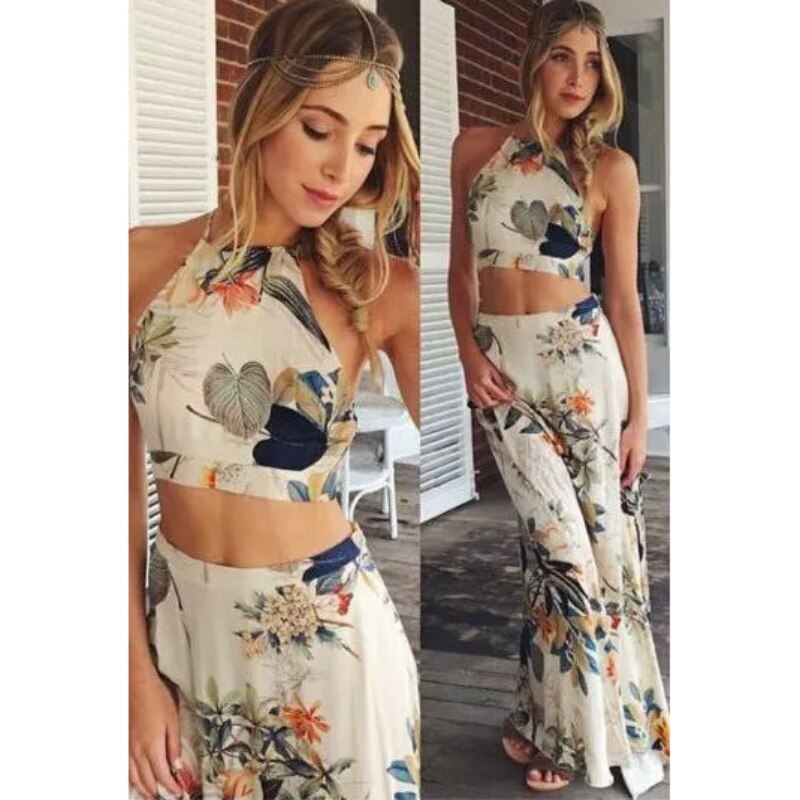 Large Size Dress Summer Print Top and Long Skirts Set