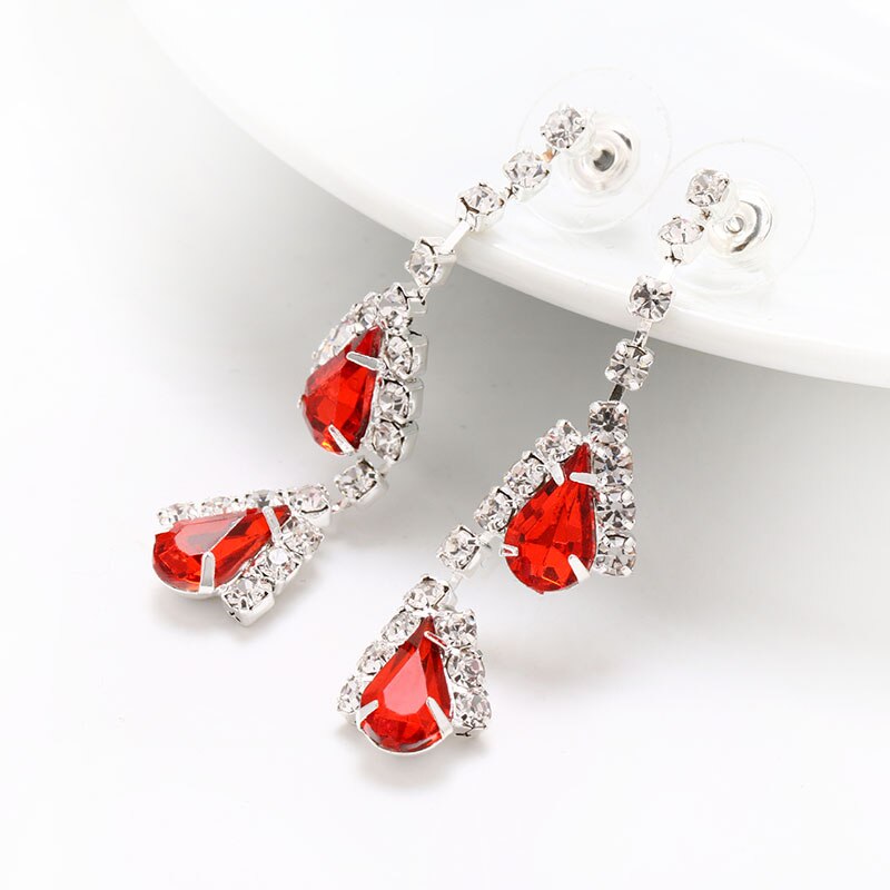 TREAZY Fashion Red Crystal Teardrops Bridal Jewelry Set Necklace Earrings Brides Wedding Jewelry Set Party Costume Accessories