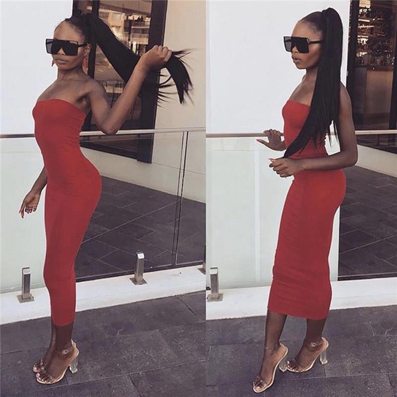 Strapless Bandage Solid Bodycon Long Beach Dress