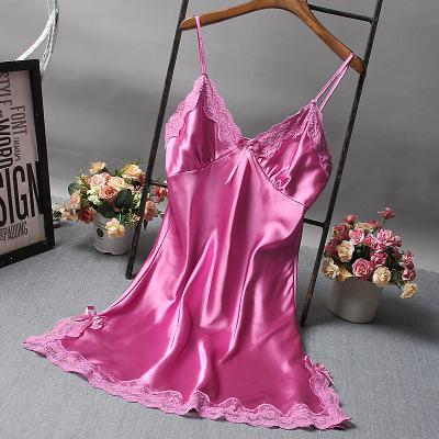 Lace Deep V-neck Nightdress Sexy Lingerie Nightgowns Sleepwear Night Dress Women Sleeveless Nightwear Faux Silk Satin Nightshirt