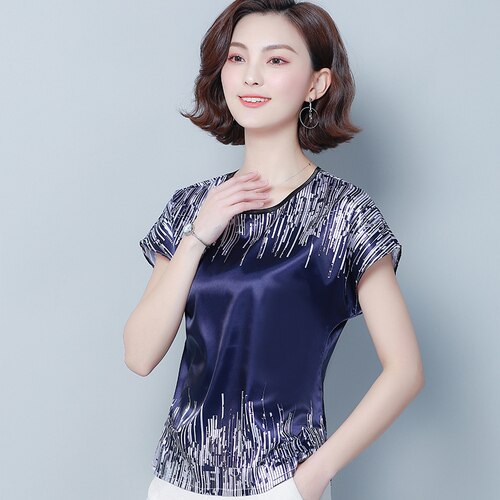 Short sleeve print chiffon blouse plus size tops womens tops and blouses