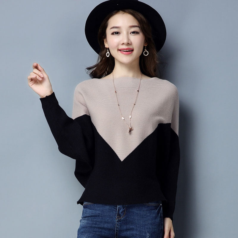 Loose Pullover Knitted Cotton Batwing Sleeve Knit Sweaters Jumper Tops