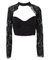 Women Apparel Summer style elegant black lace crochet crop top Girls Long sleeve Black blouse Women sexy hollow out shirt tops