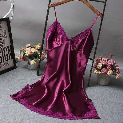 Lace Deep V-neck Nightdress Sexy Lingerie Nightgowns Sleepwear Night Dress Women Sleeveless Nightwear Faux Silk Satin Nightshirt