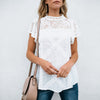 Lace Patchwork Flare Ruffles Short Sleeve Cute Floral Womens Tops And Blouses