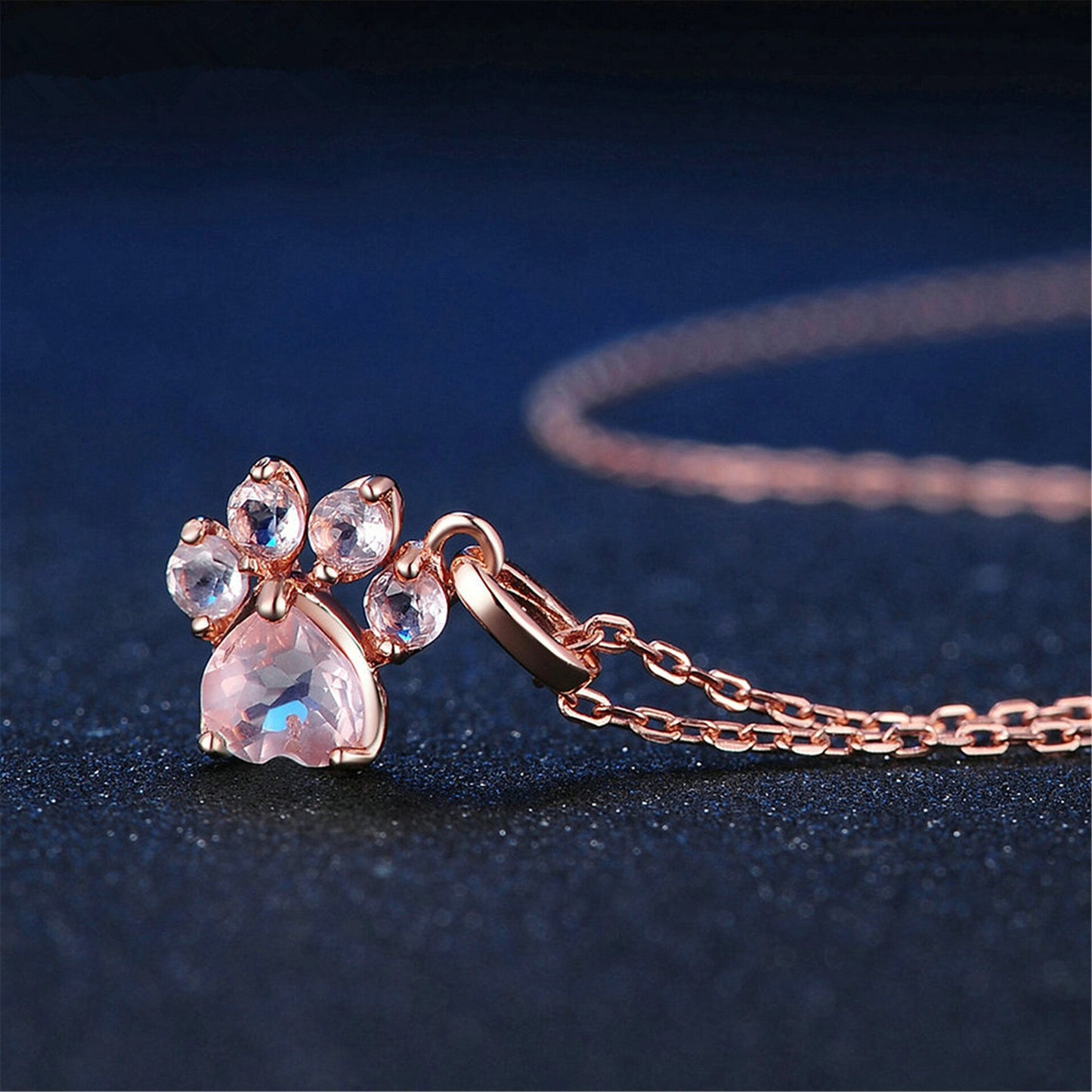 Rose Gold Bear Paw Dog Cat Claw Pink Necklace