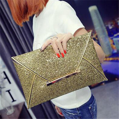 Women Fashion Sequins Envelope Bag Personality Clutch Purse Leather