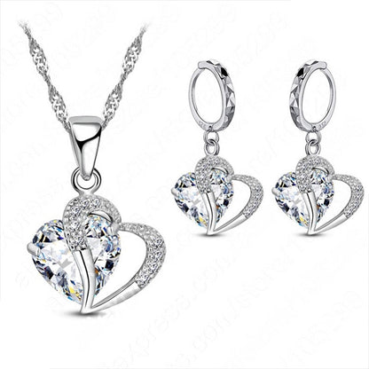 Luxury Women 925 Sterling Silver Cubic Zircon Necklace Pendant Earrings Sets Cartilage Piercing Jewelry Wedding Heart Design